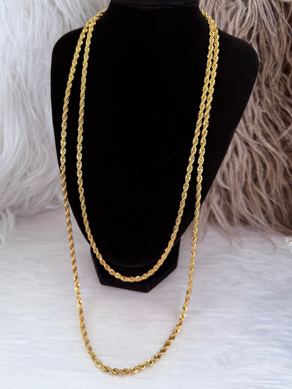 Vintage Gold Tone Double Strand Twisted Rope Chain Necklace